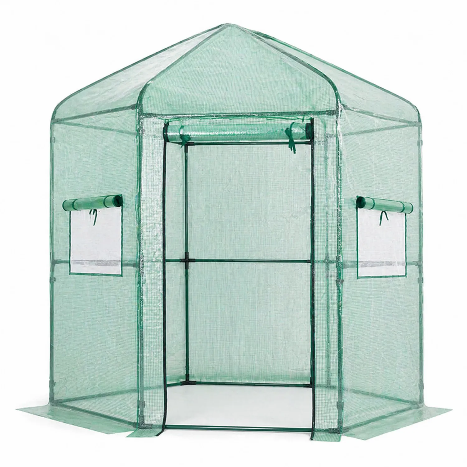 Serre de jardin en métal et polyéthylène Vert 143x143x195 cm-Velriver