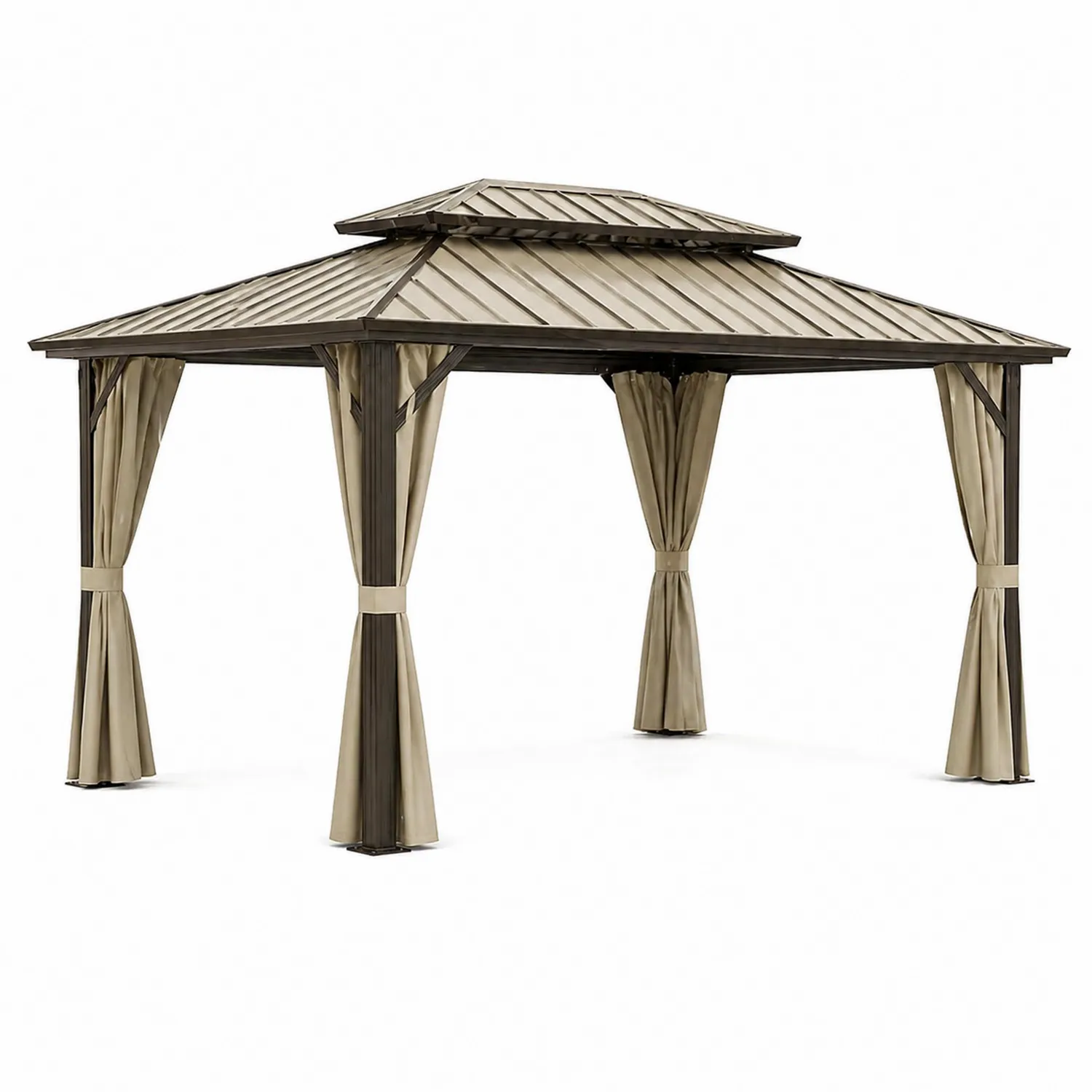 Pavillon en Métal avec Rideaux 3m x 3m Beige-Velriver