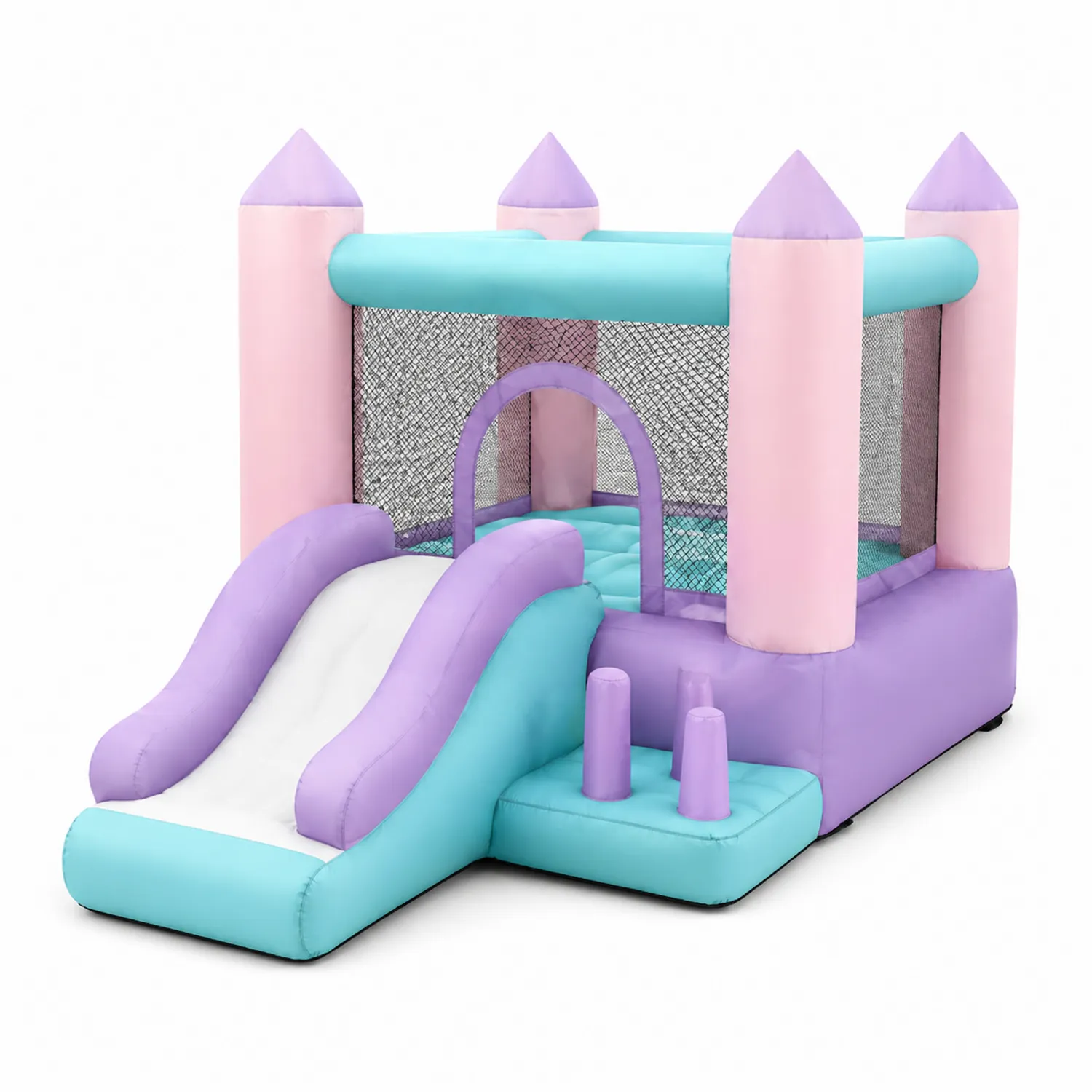 Château Gonflable en PVC avec Toboggan 300x250x210 cm Violet/Bleu/Rose-Velriver