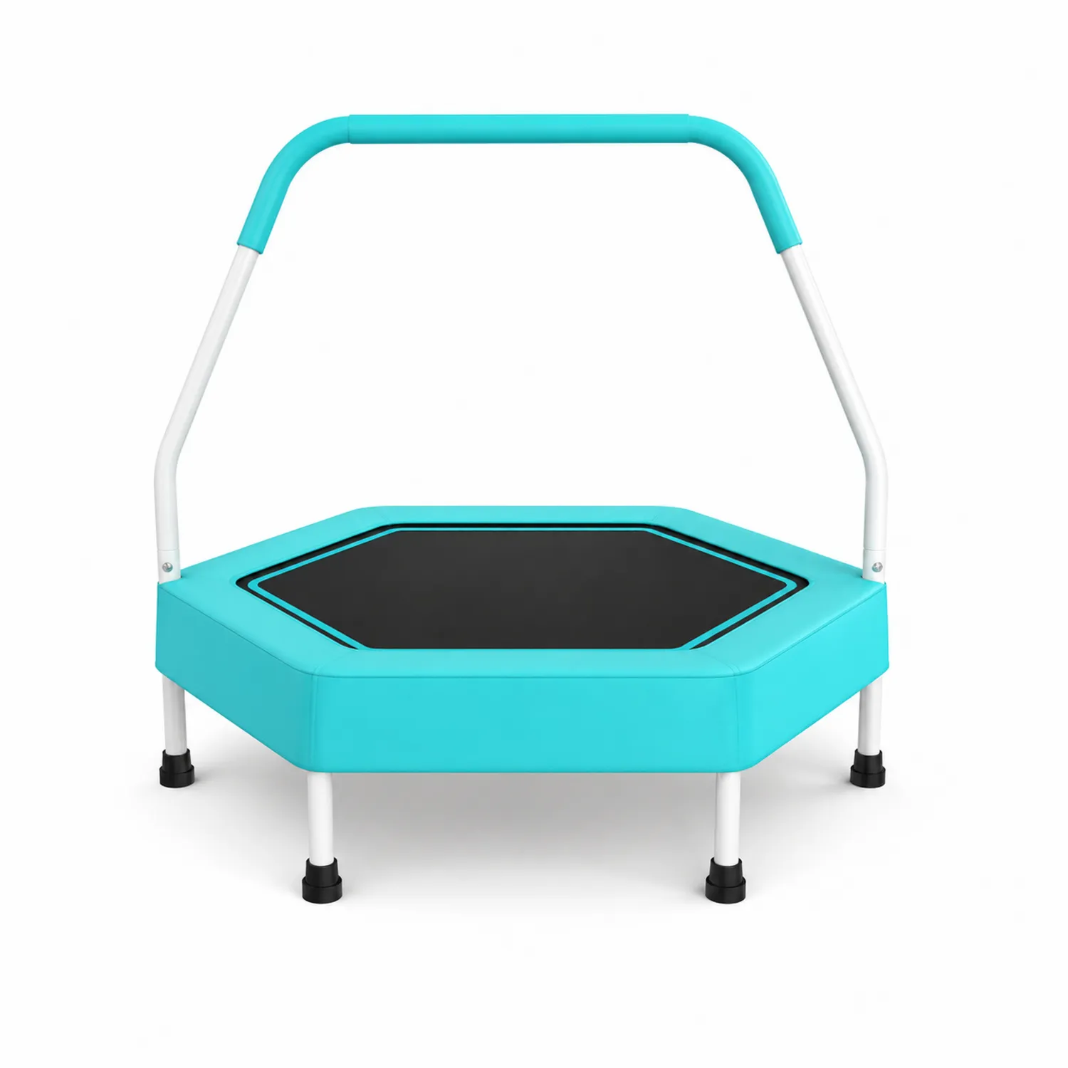 Trampoline Hexagonal avec Barre de Maintien Réglable 100 cm Acier Bleu-Velriver