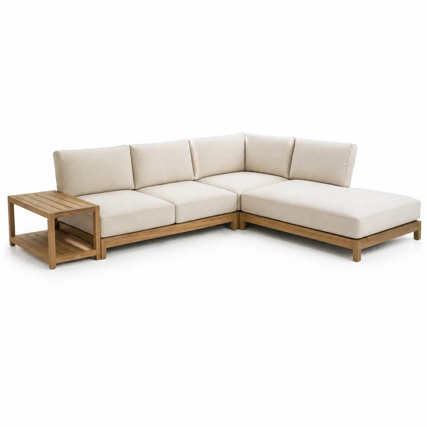 Canapé d'Angle en Bois d'Acacia avec Table et Coussins en Polyester Beige-Velriver