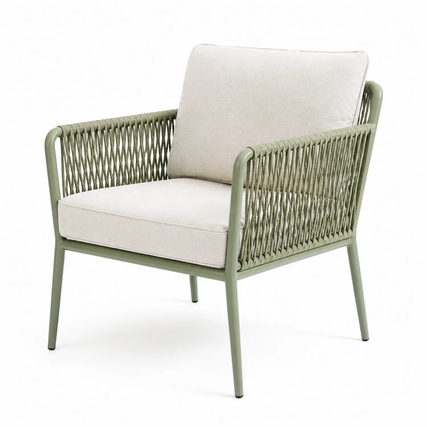 Fauteuil en métal avec corde tressée et coussin en polyester Beige-Velriver