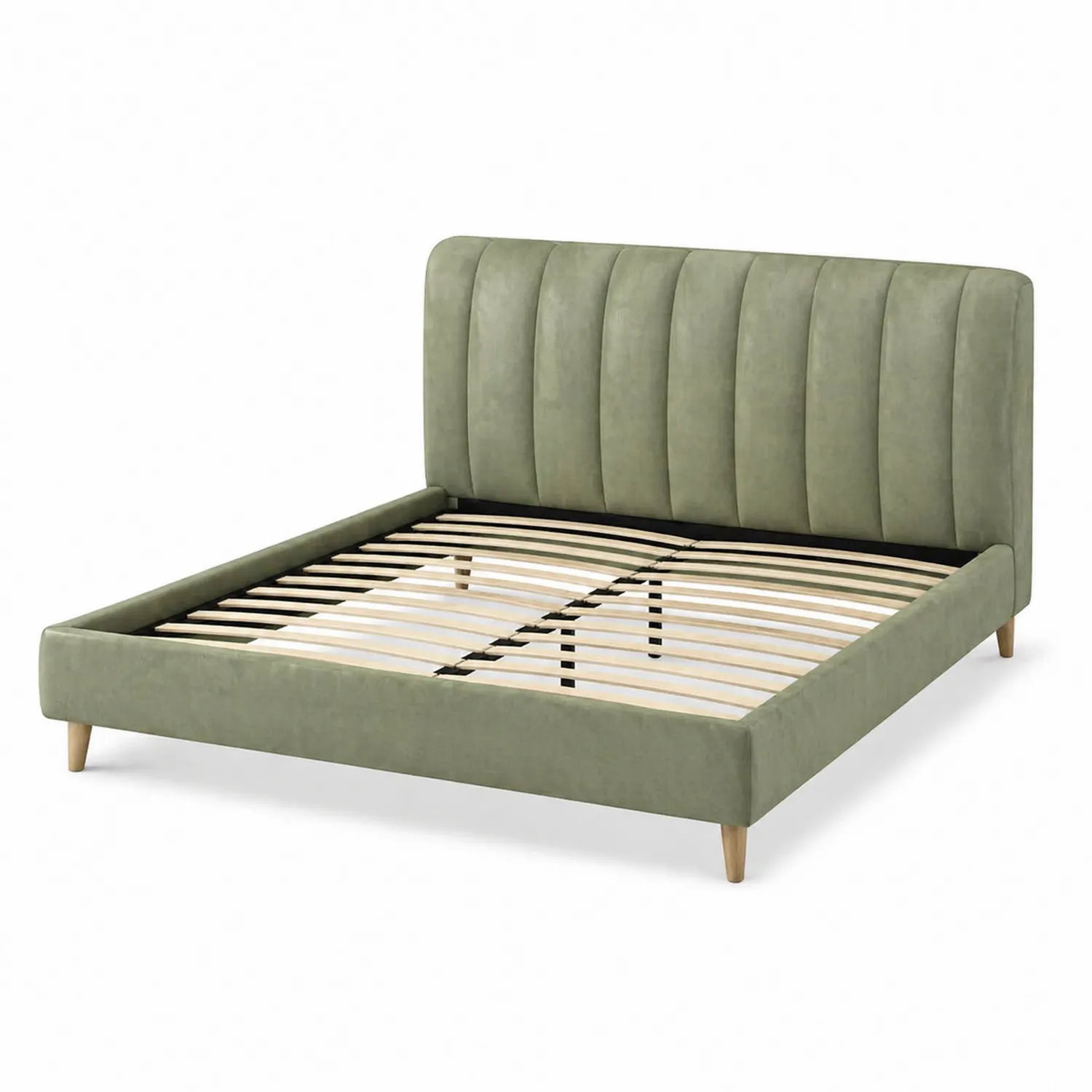 Cadre de lit en tissu vert avec lattes en bois 140x200 cm-Velriver