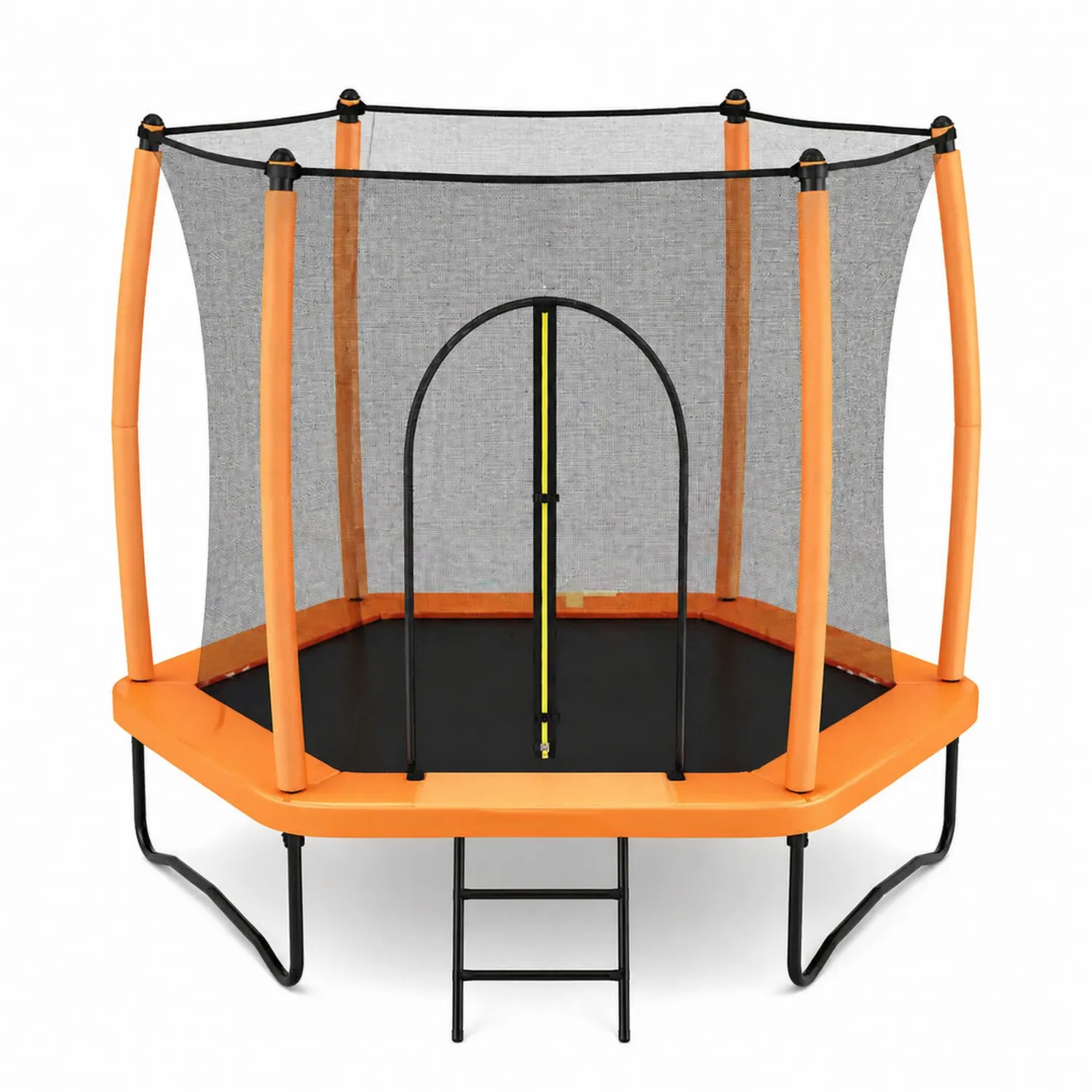 Trampoline octogonale pour enfants avec filet et échelle, orange, diamètre 140 cm-Velriver
