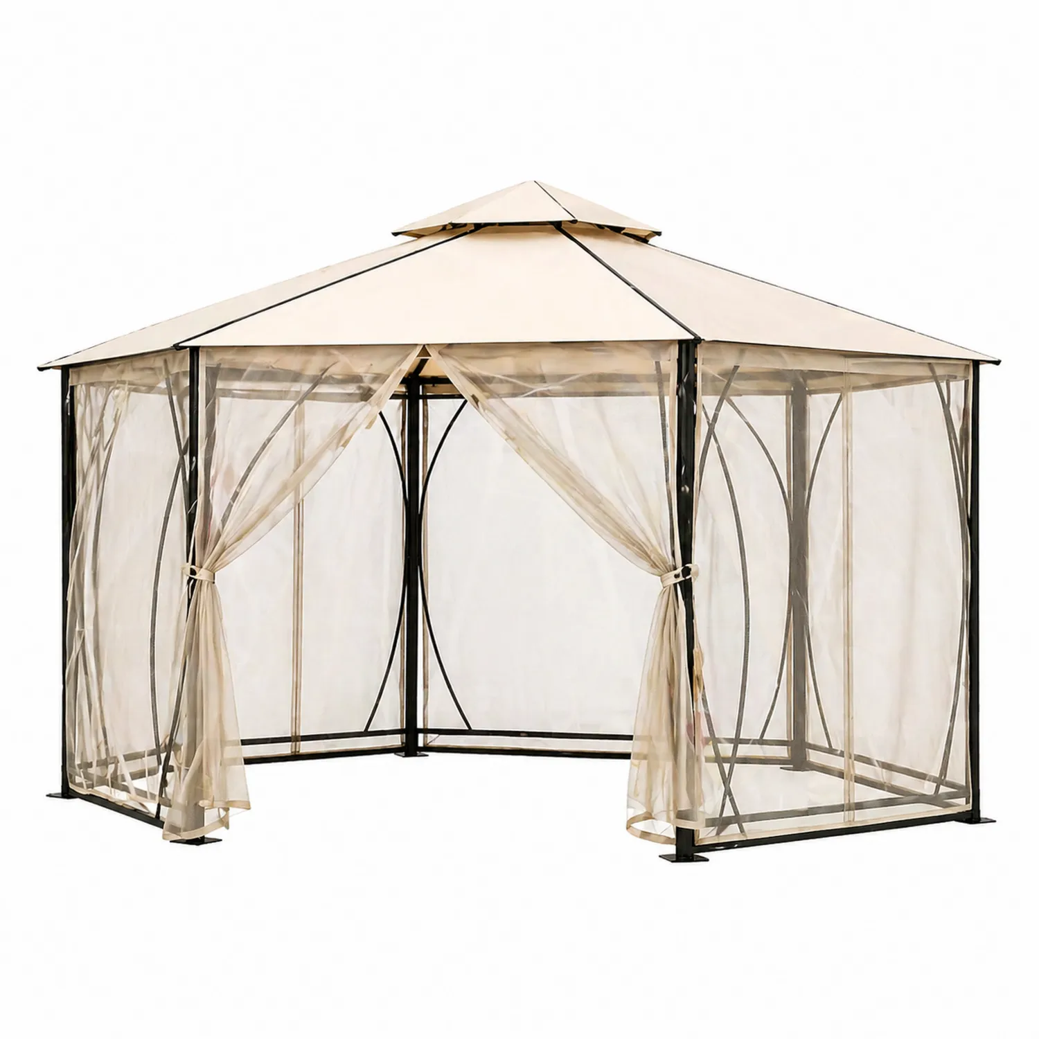 Pavillon de Jardin en Métal avec Moustiquaire Beige 3x3m-Velriver