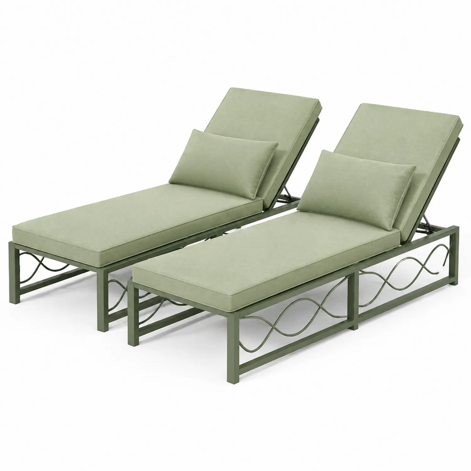 Lot de 2 chaises longues en métal et tissu vert-Velriver