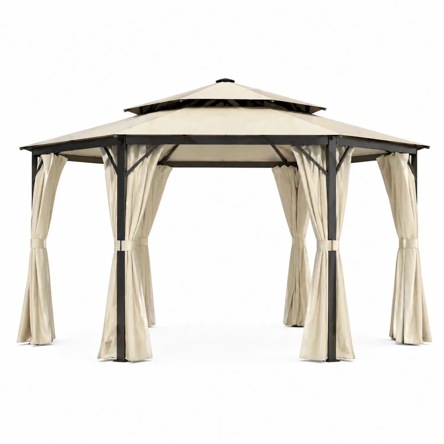 Pavillon d'extérieur en métal avec toit en polyester beige 3x3m-Velriver