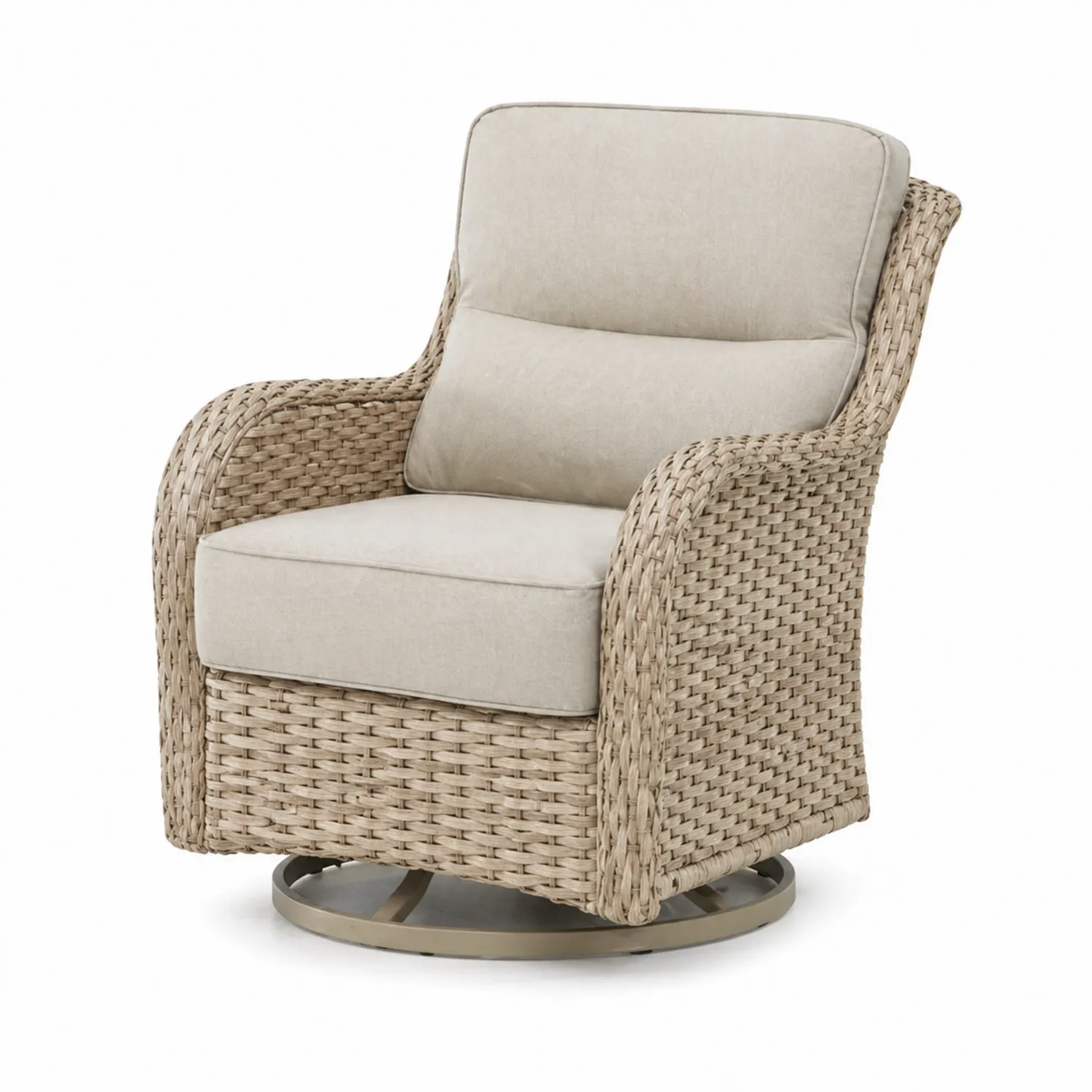 Fauteuil pivotant en rotin avec coussins en tissu beige-Velriver
