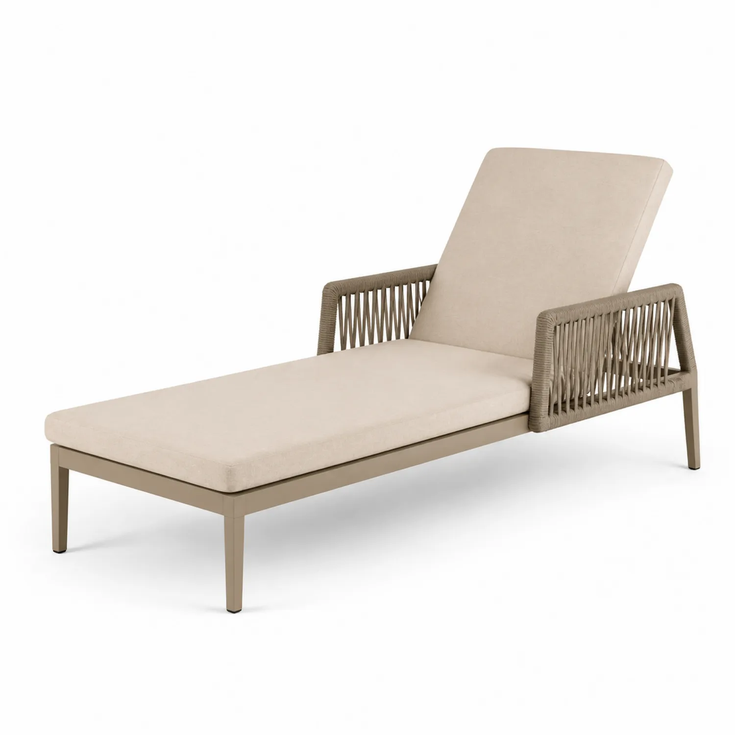 Chaise longue extérieure en aluminium avec coussin en tissu polyester beige-Velriver