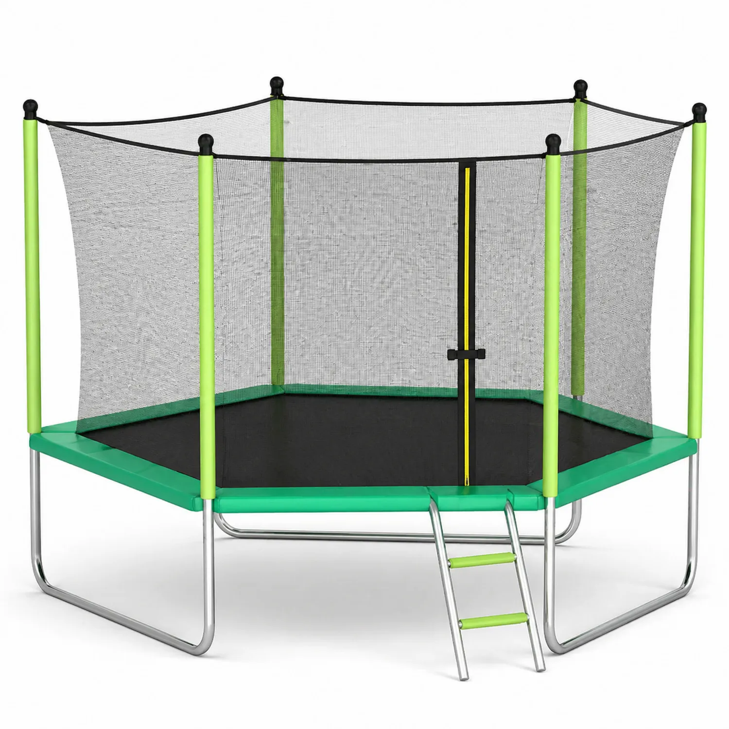 Trampoline hexagonal avec filet de sécurité et échelle en acier galvanisé diamètre 200 cm Vert-Velriver