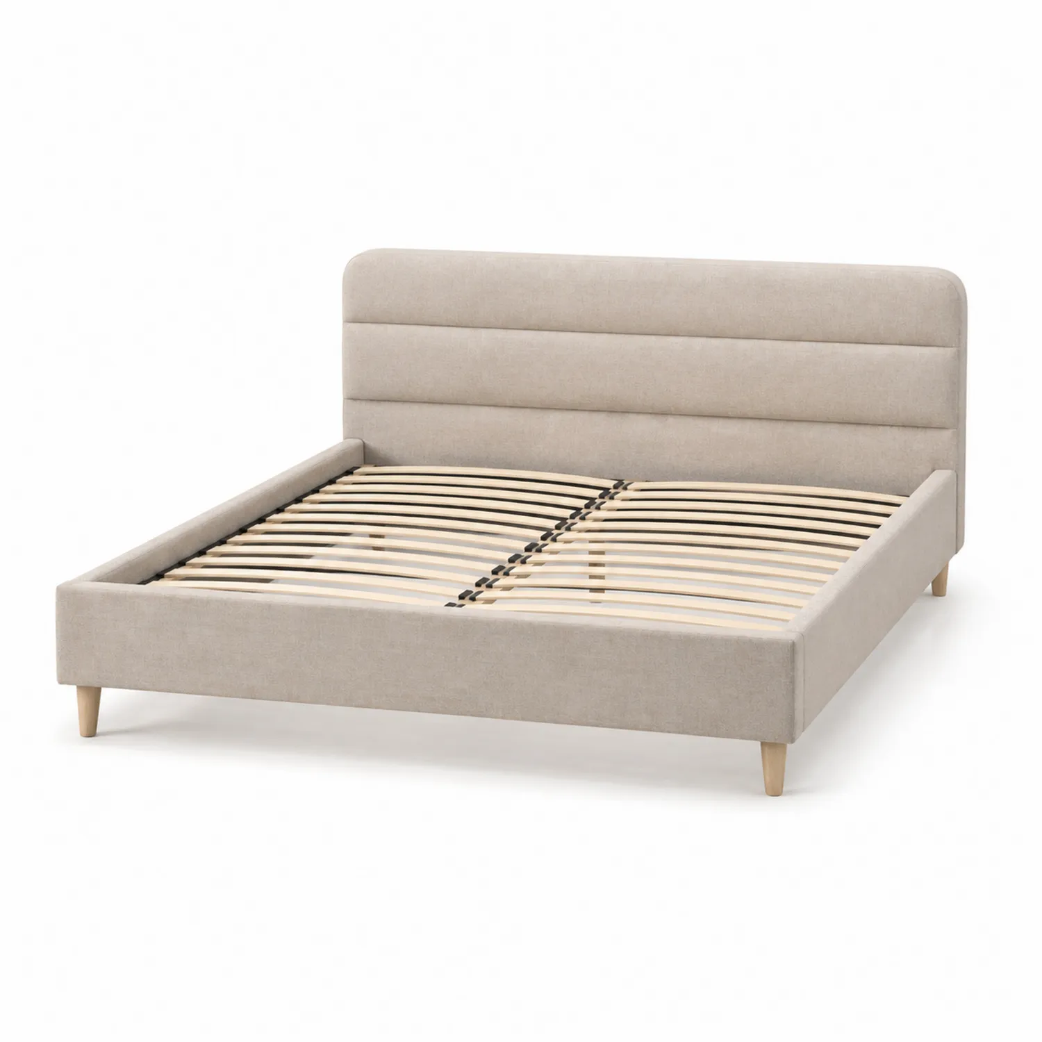 Cadre de lit en bois et tissu beige 160x200 cm-Velriver