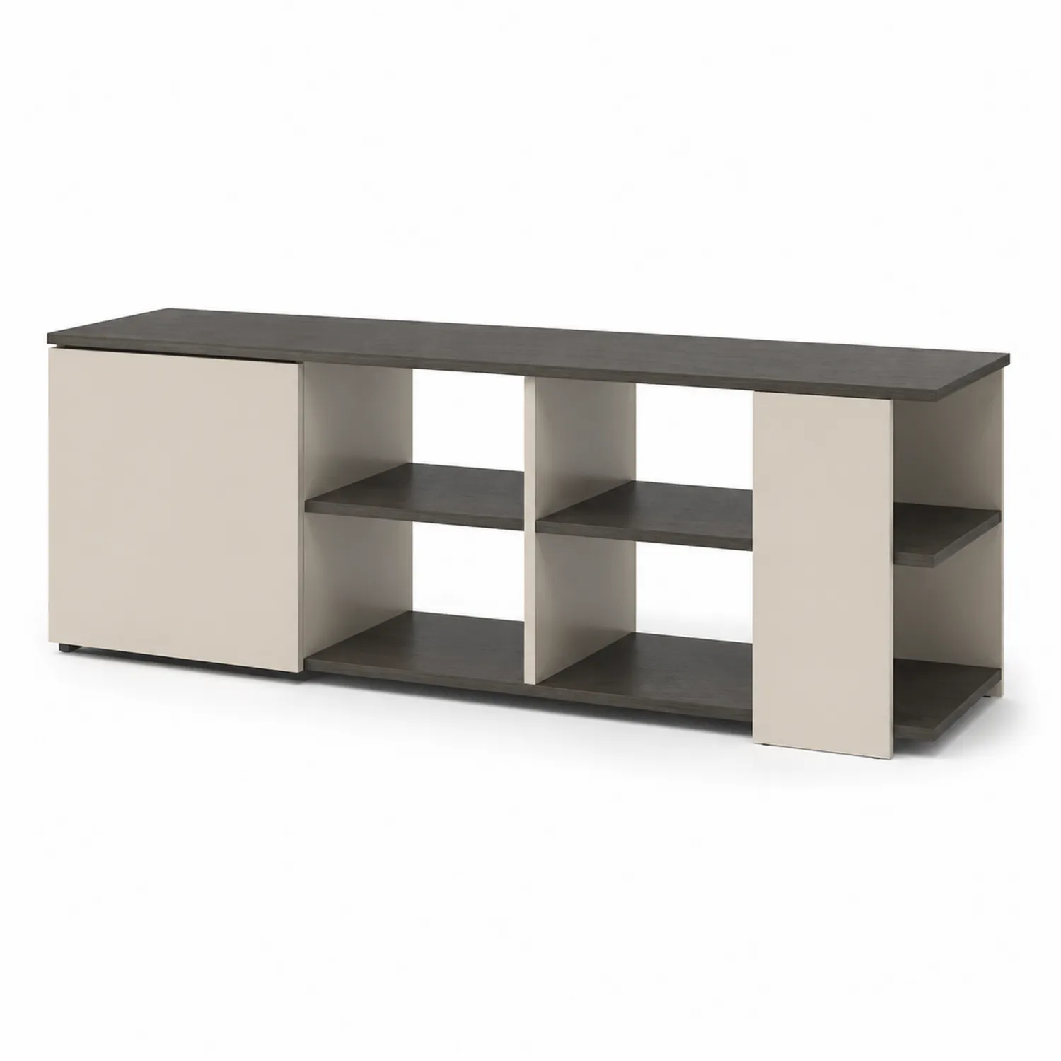 Meuble TV en bois avec étagères ouvertes et porte 160x40x50 cm Gris/Beige-Velriver