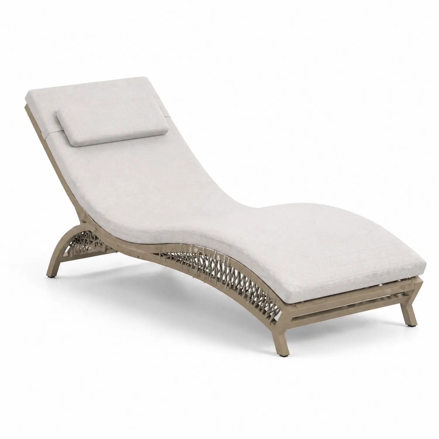 Chaise longue extérieure en aluminium avec coussins en tissu beige-Velriver