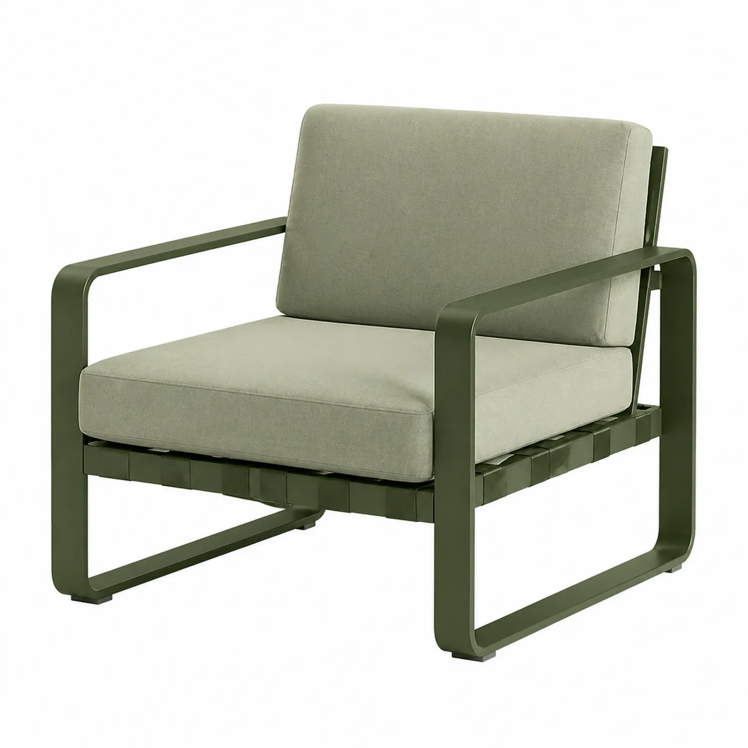 Fauteuil en métal avec coussins en acrylique Vert olive-Velriver