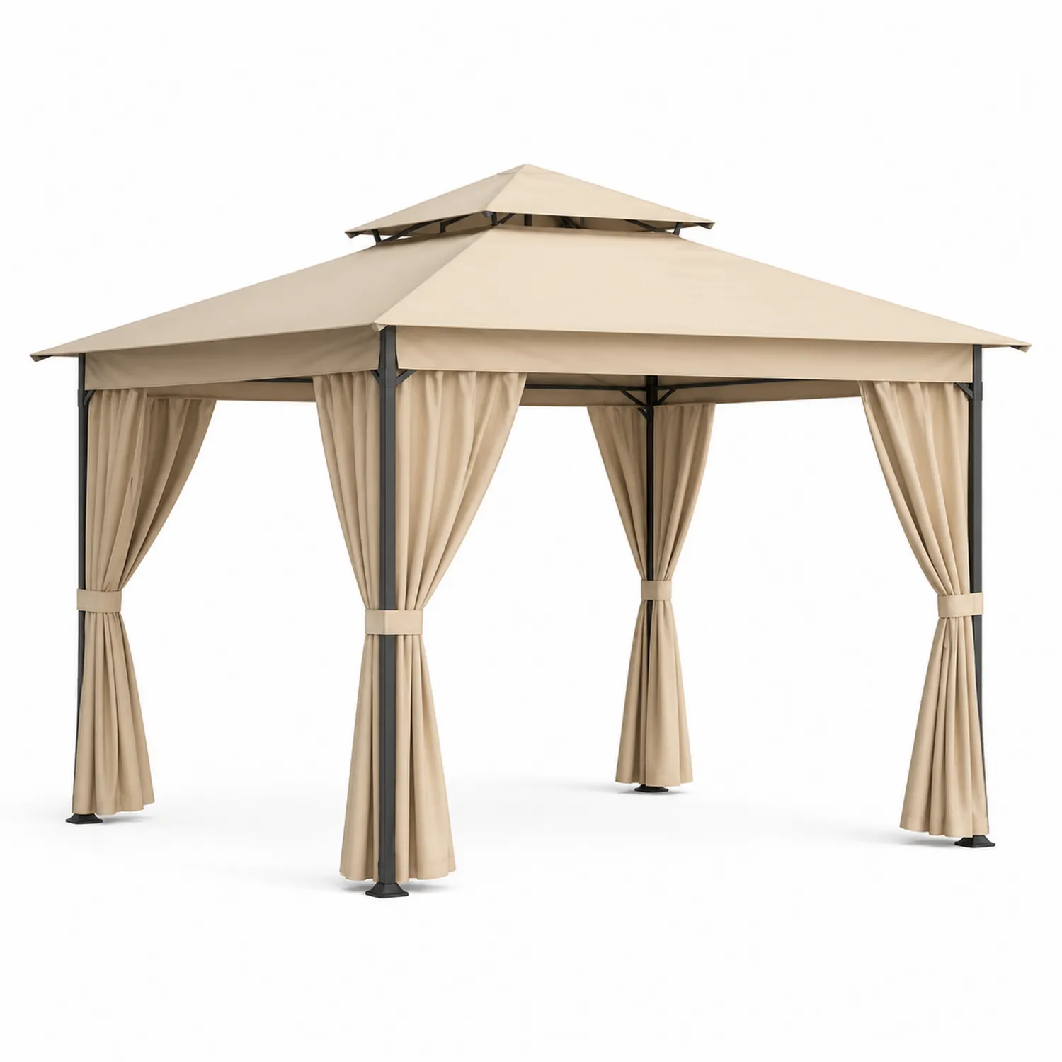 Pavillon de Jardin en Métal avec Toile Polyester Beige 3x3m-Velriver