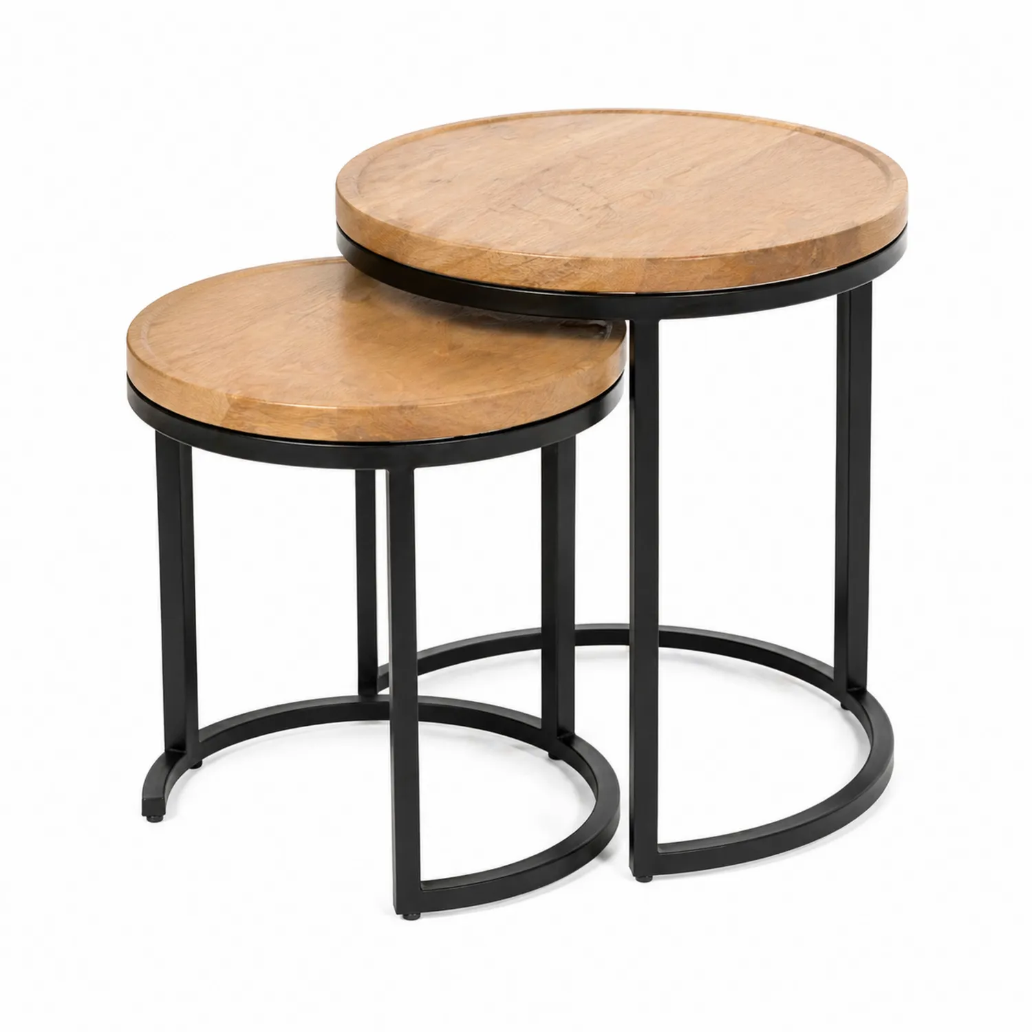Tables gigognes rondes en bois d'acacia et métal noir-Velriver