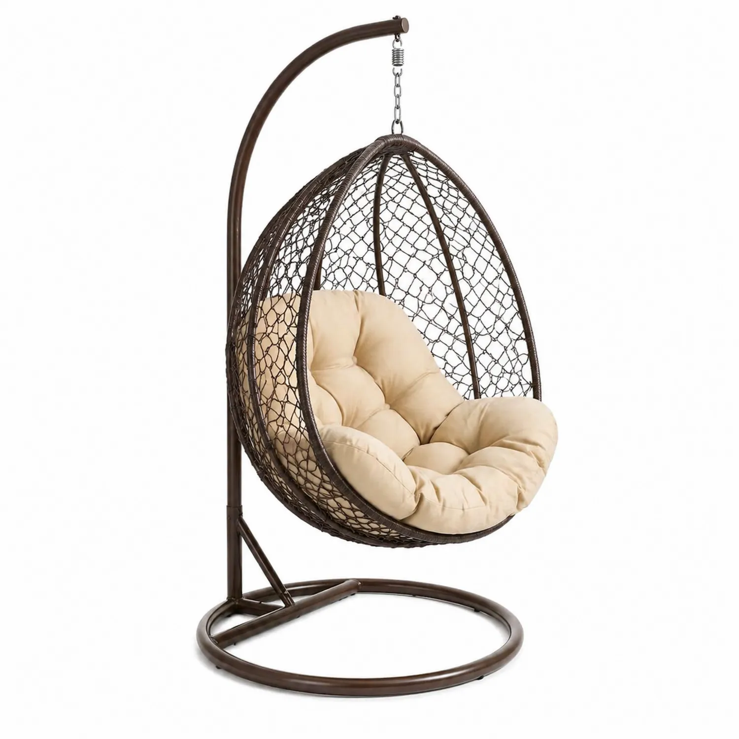 Chaise suspendue en résine tressée avec coussin beige-Velriver