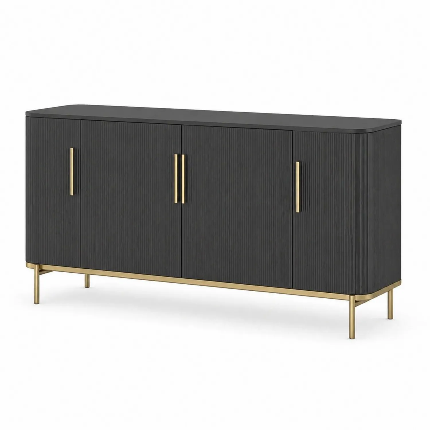 Buffet en bois MDF noir avec pieds en métal doré-Velriver