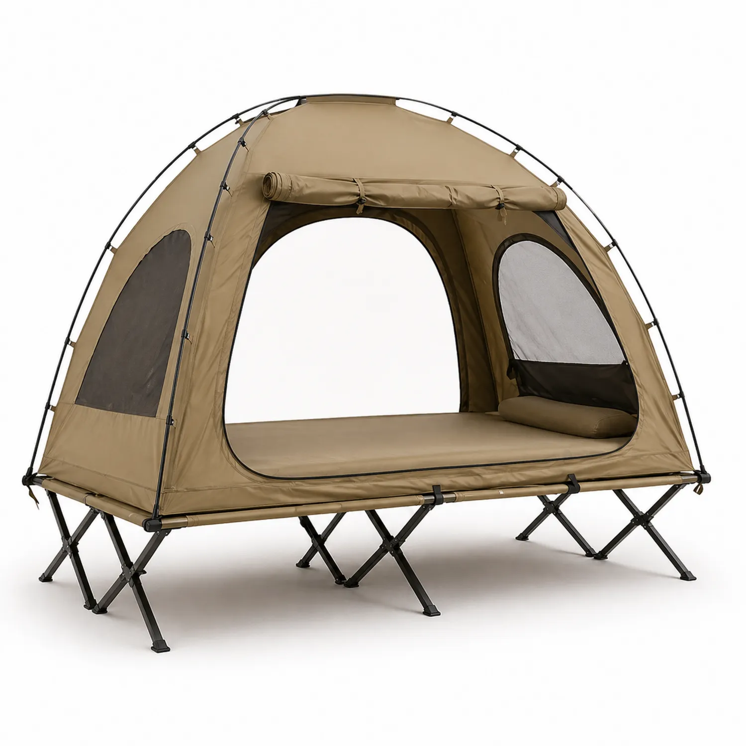 Tente de Camping Dôme Surélevée en Polyester Marron avec Cadre en Acier 210x80x120 cm-Velriver