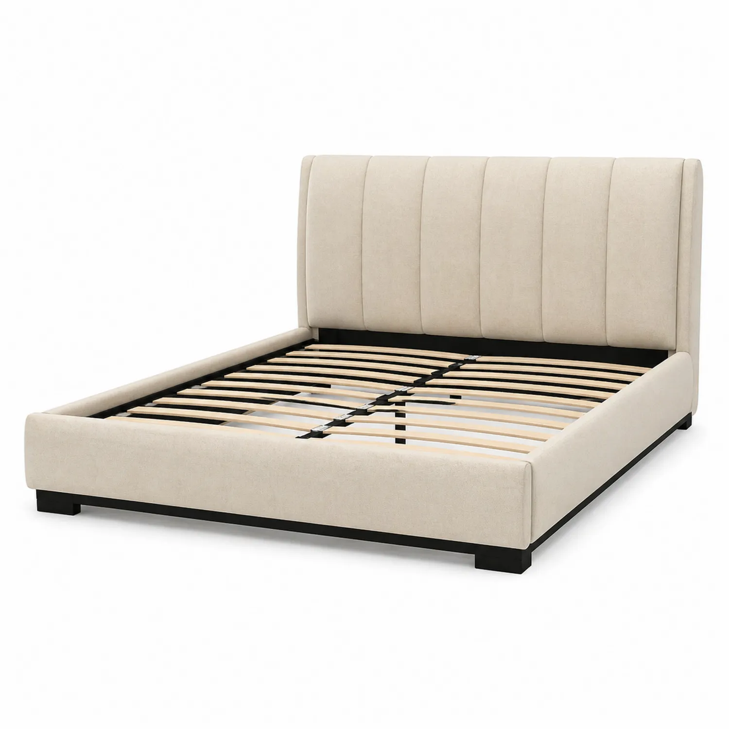 Cadre de lit en tissu beige avec lattes en bois 160 x 200 cm-Velriver