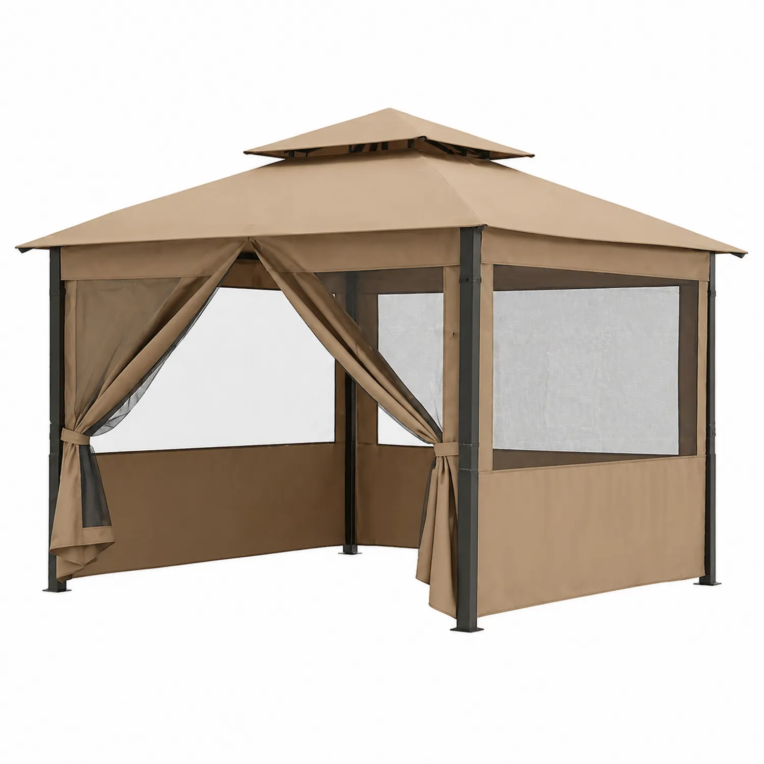 Pavillon de Jardin 3x4m Marron Acier et Polyester-Velriver