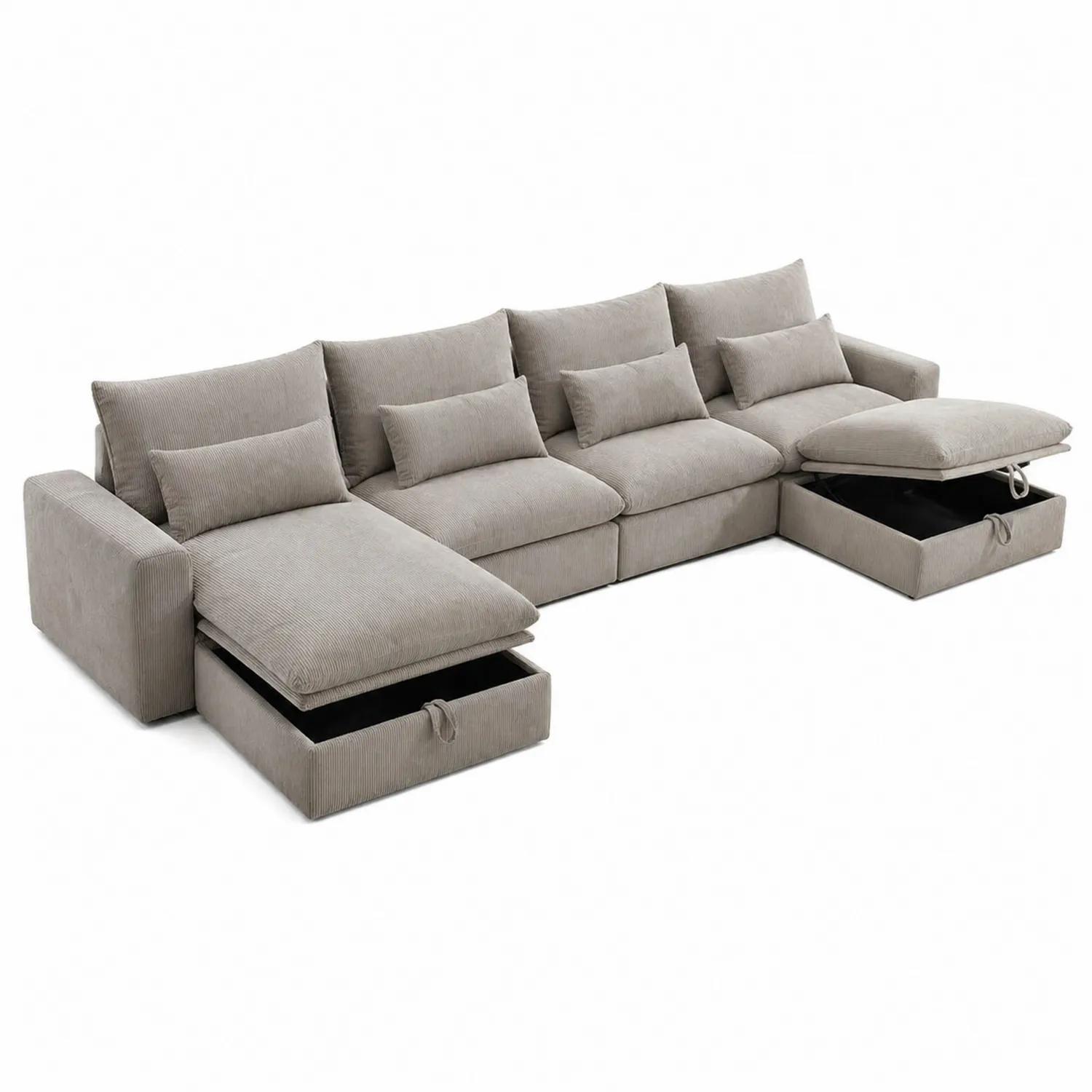 Canapé d'angle en tissu velours côtelé gris avec rangements-Velriver
