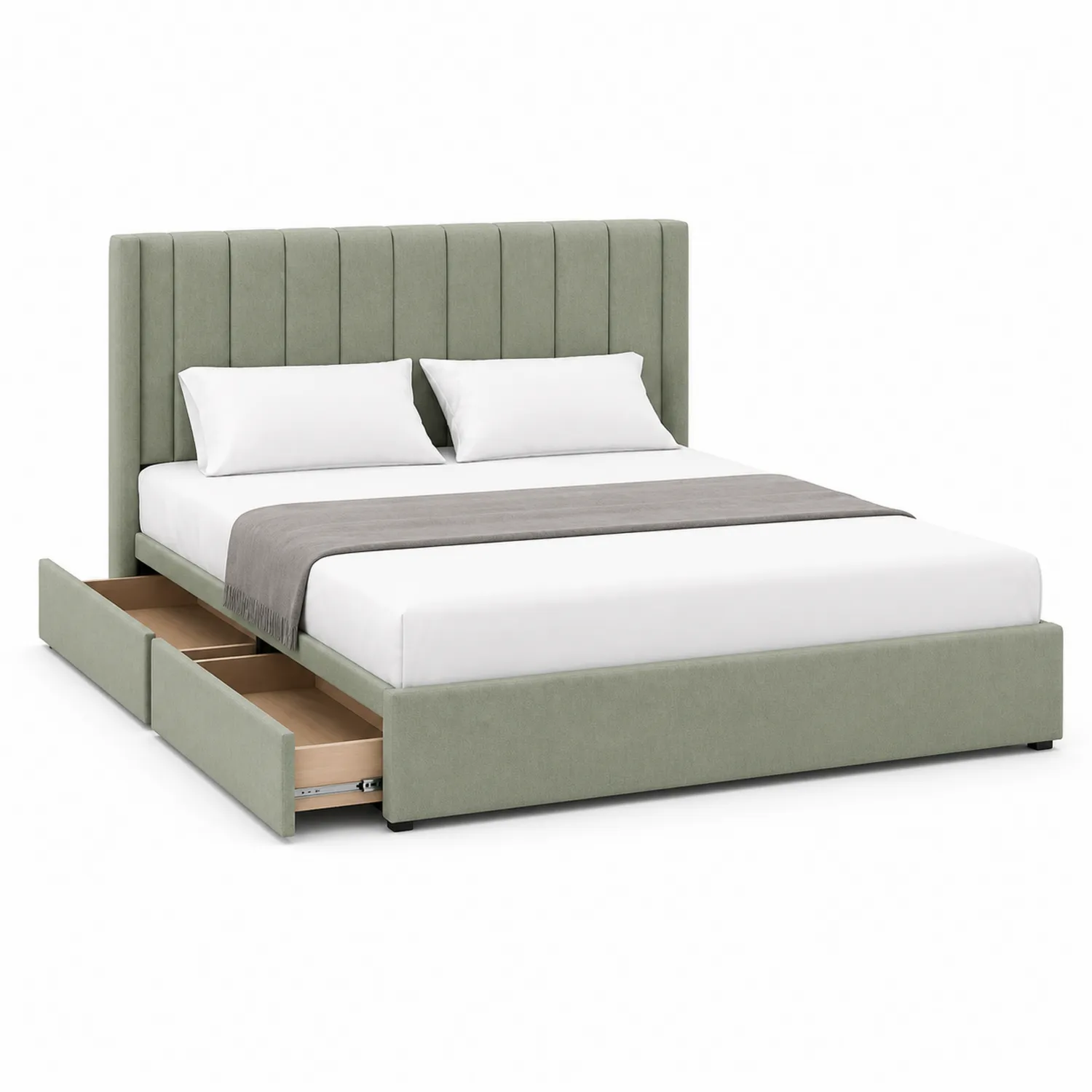 Lit double en tissu avec rangement 160x200 cm Velours Vert-Velriver