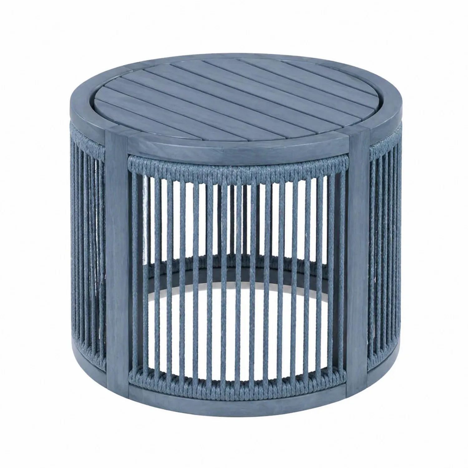 Table d'appoint ronde en bois et corde bleu-Velriver
