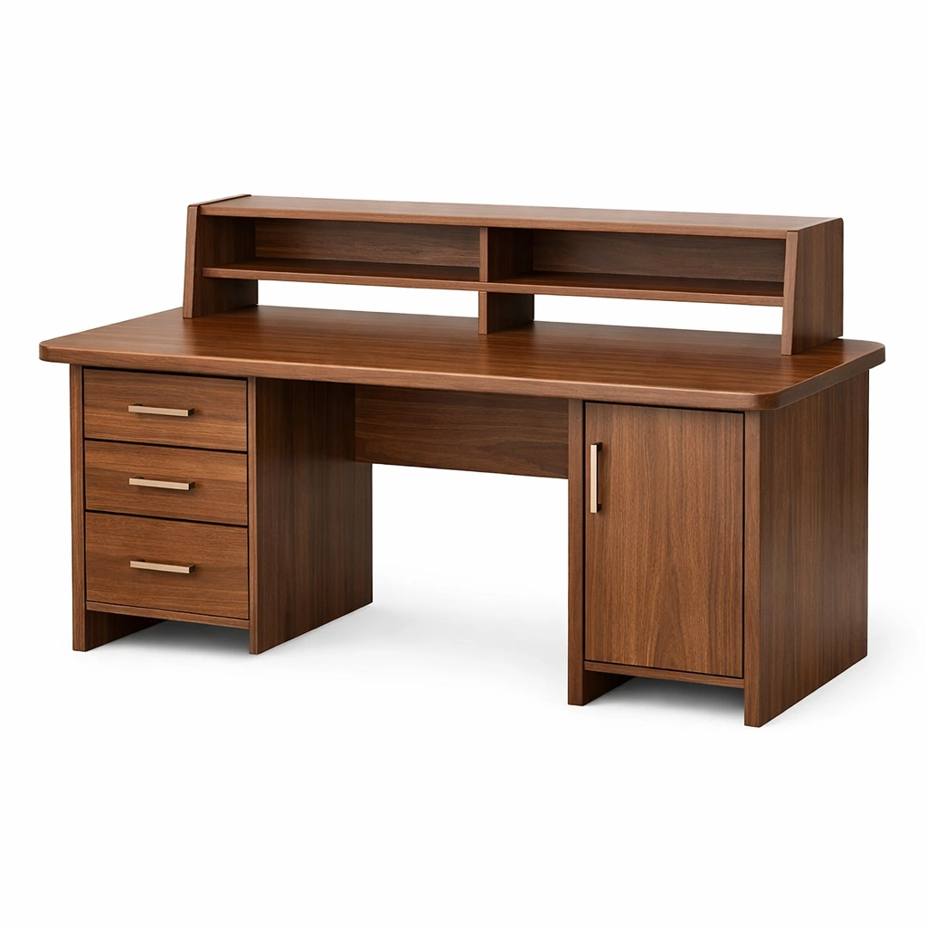 Escritorio de madera con estantes y cajones marrón-furnzera