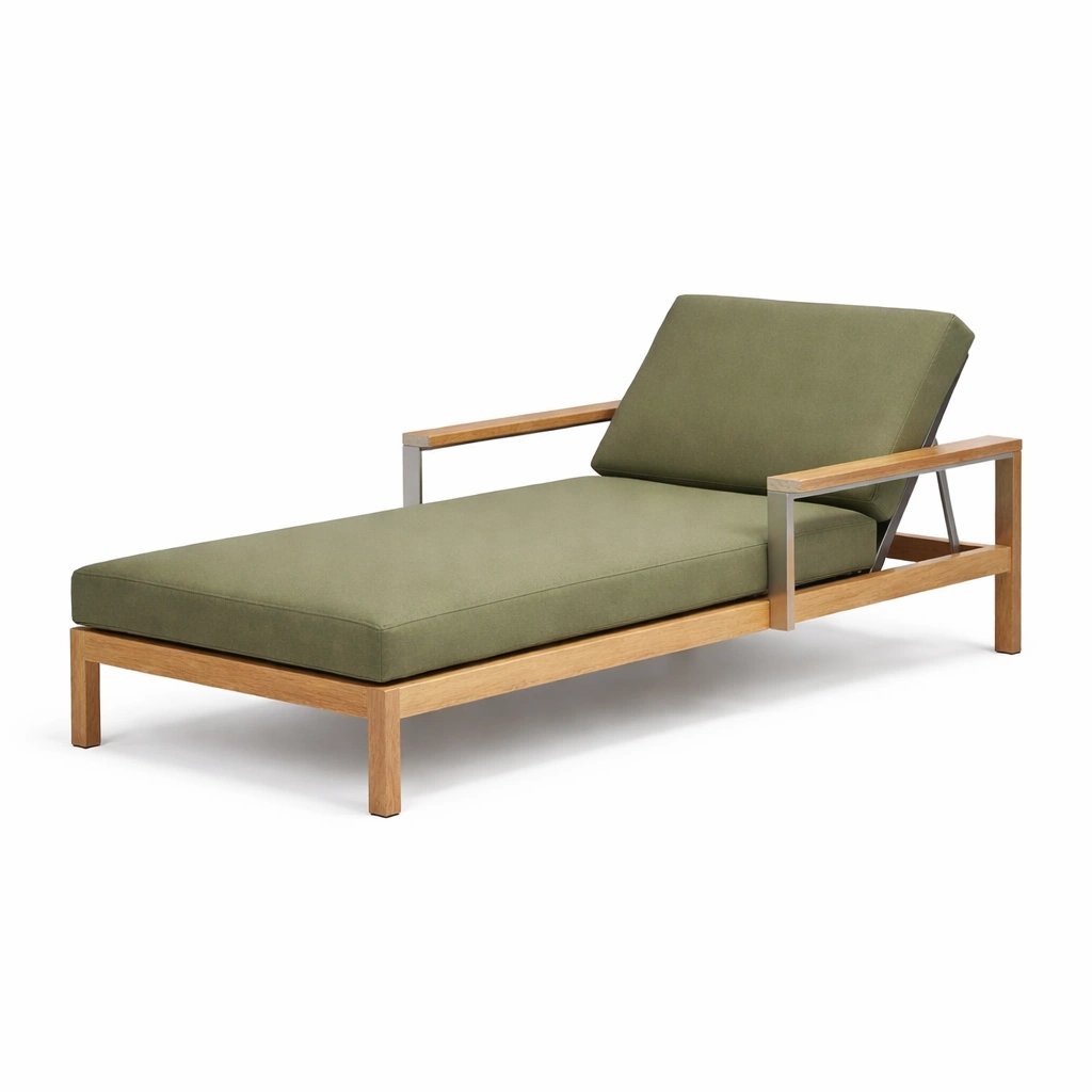 Tumbona de madera y aluminio con cojines verde-furnzera
