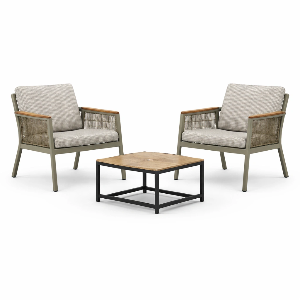 Conjunto de jardín de sillones de aluminio y mesa de madera-furnzera