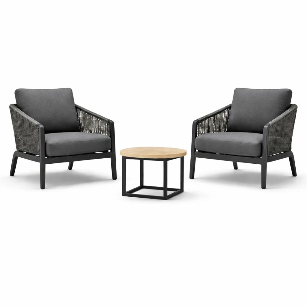 Conjunto de jardín de aluminio teca y poliéster gris-furnzera