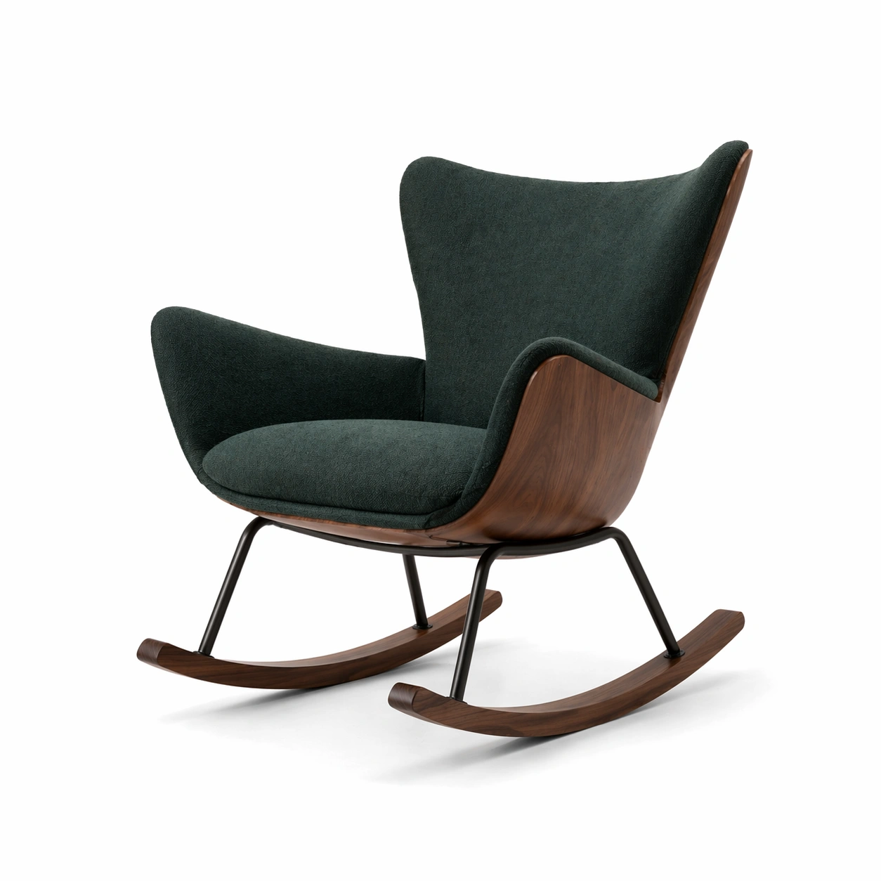 Silla mecedora de madera de nogal y tela verde-furnzera