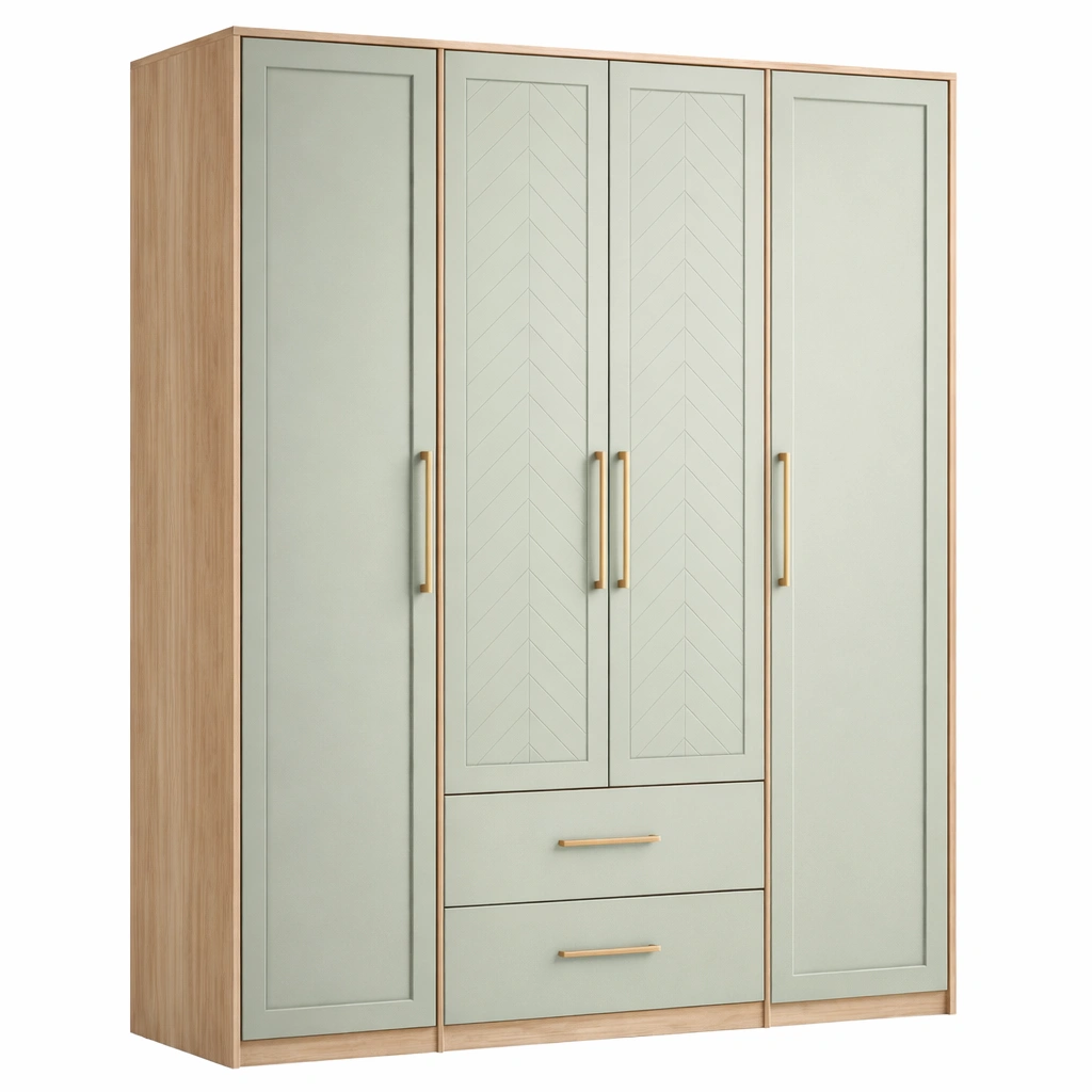Armario de madera verde con puertas y cajones 180x160x55 cm-furnzera