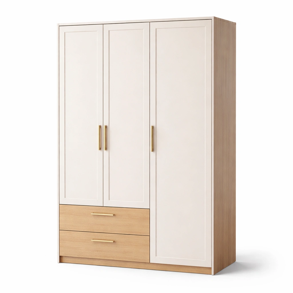 Armario de madera con puertas y cajones blanco y roble-furnzera