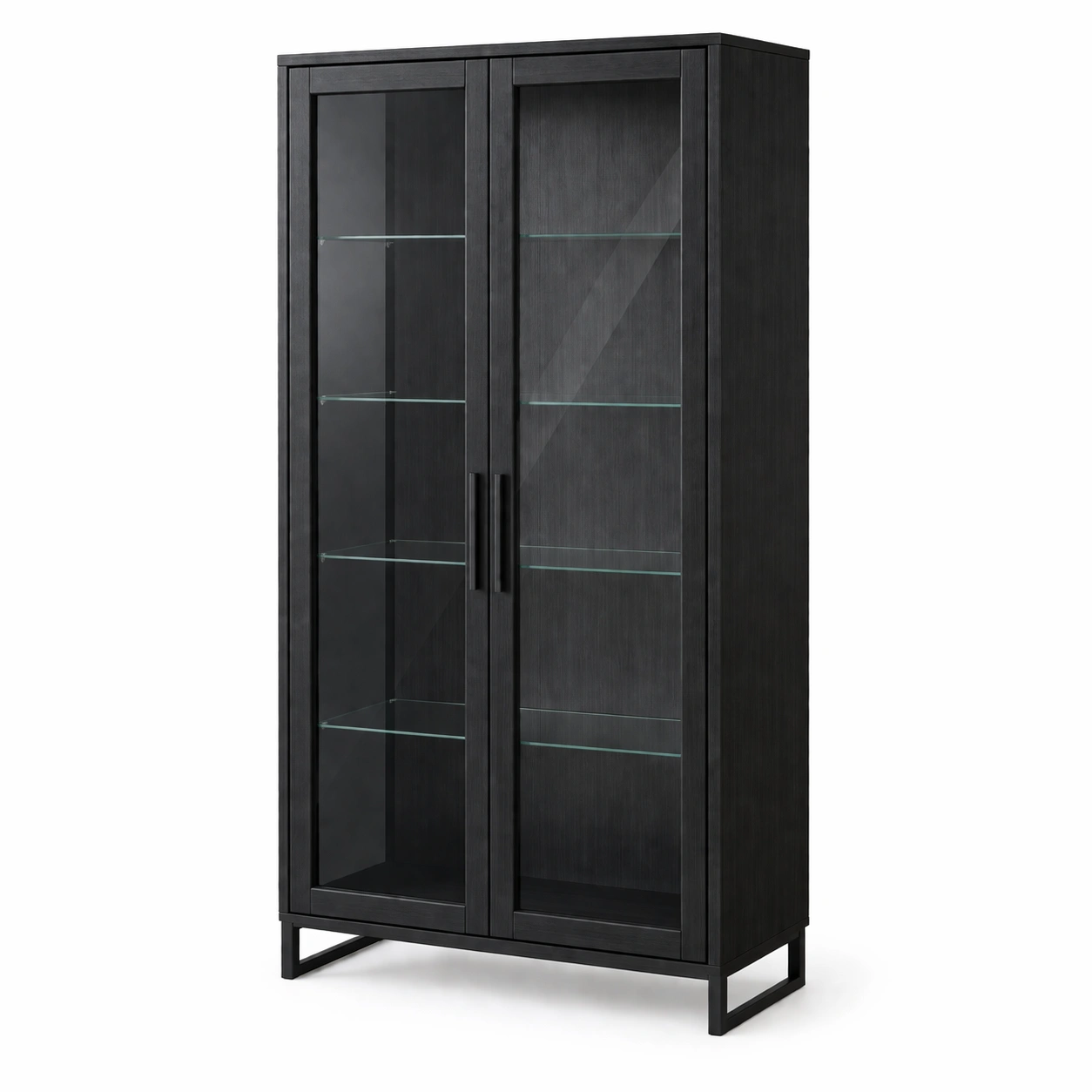 Vitrina de madera negra con puertas de vidrio templado 180x90x40 cm-furnzera