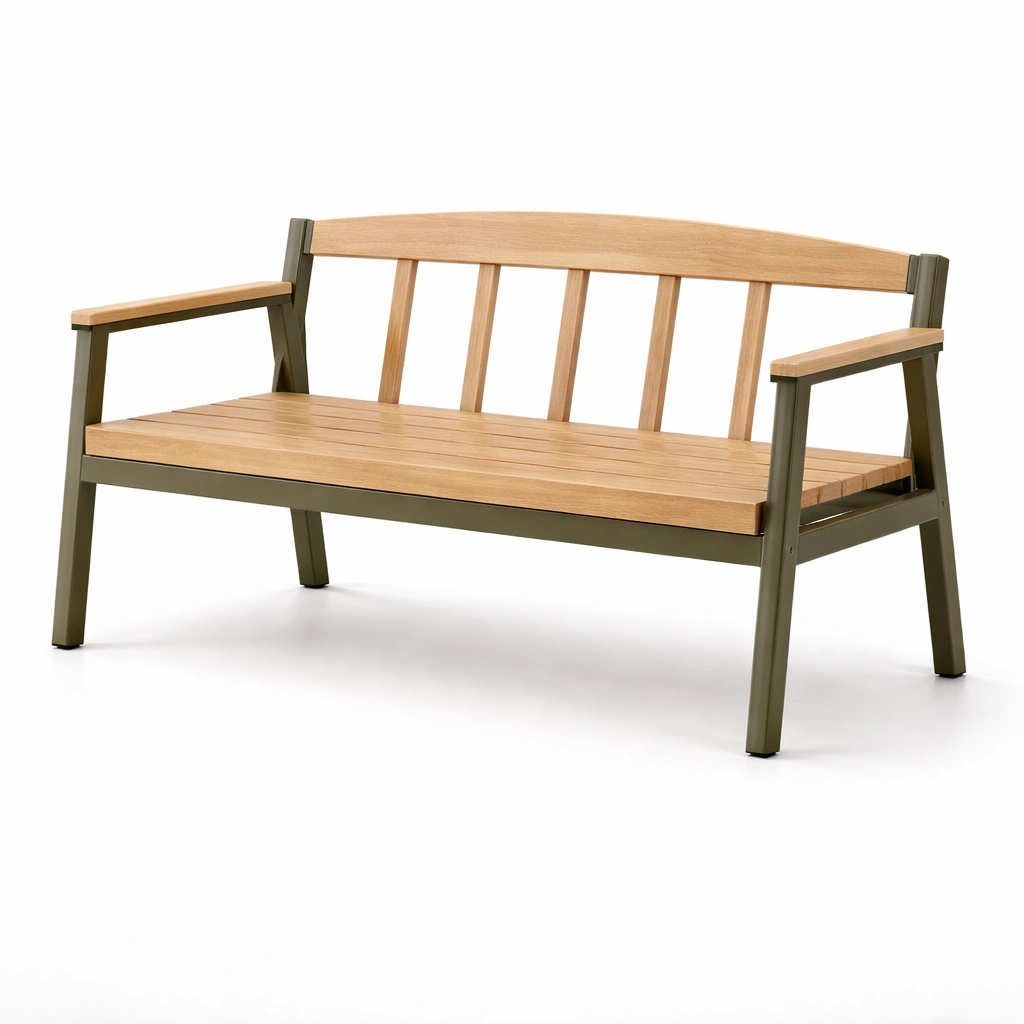 Banco de madera de roble y aluminio para exterior 121x58x82 cm-furnzera