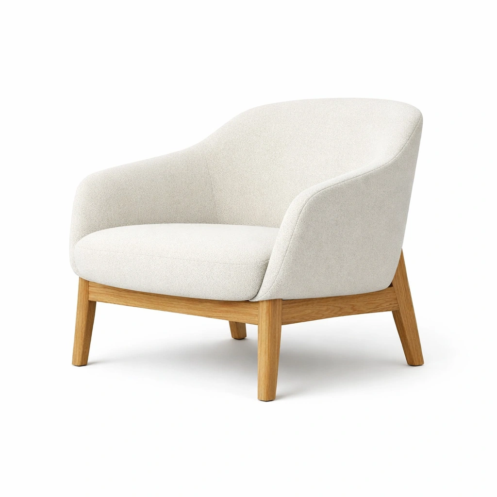 Sillón de tela beige con estructura de madera de roble-roomunia