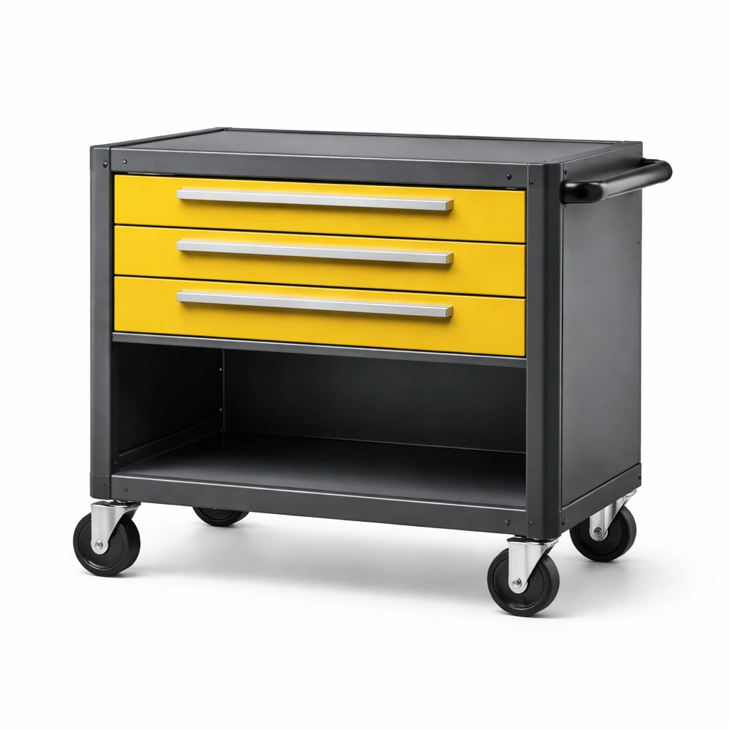 Carro de herramientas de acero con cajones amarillo negro-roomunia