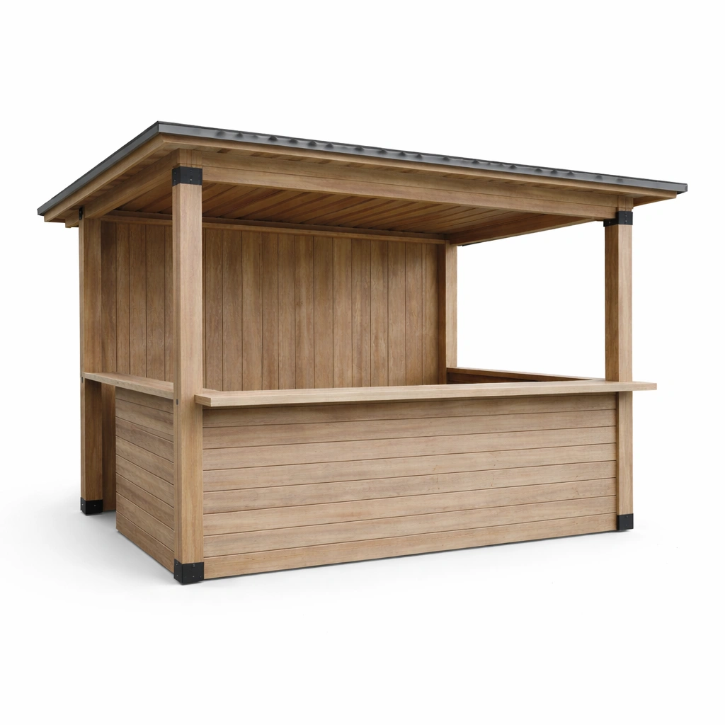 Bar de jardín de madera de acacia con techo metálico-roomunia