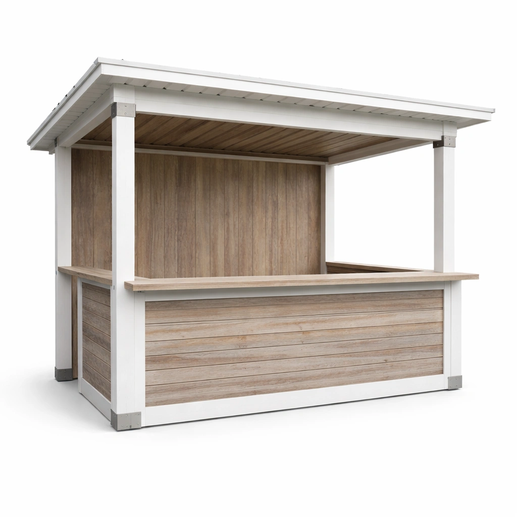 Bar de jardín de madera exterior blanco y madera natural-roomunia