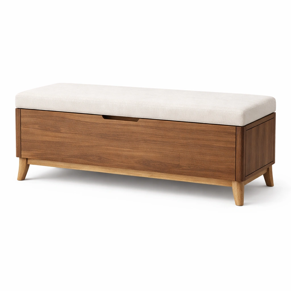 Banco con almacenamiento de madera con cojín beige 120x40x45 cm-roomunia
