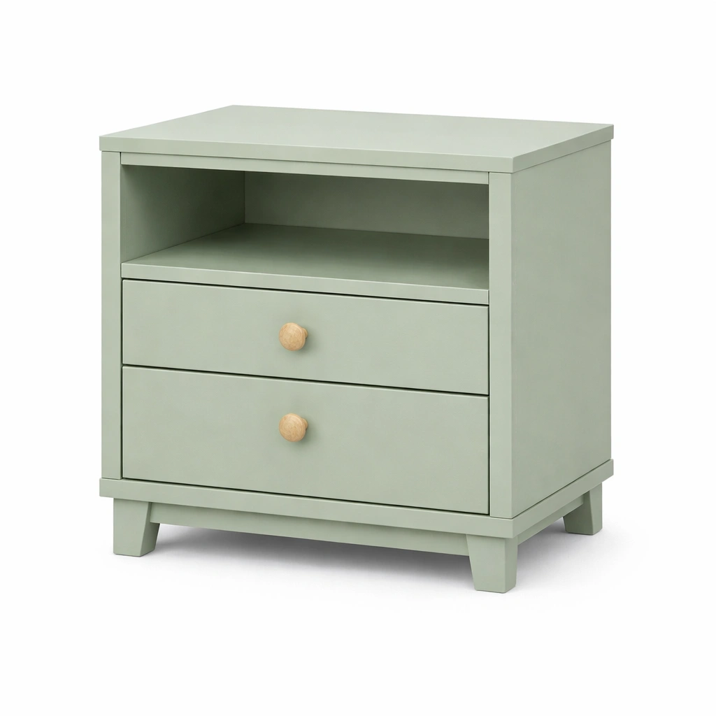 Mesita de noche de madera verde con cajones-roomunia