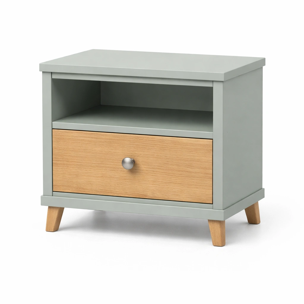 Mesita de noche de mdf gris y madera natural 50x35x60 cm-roomunia
