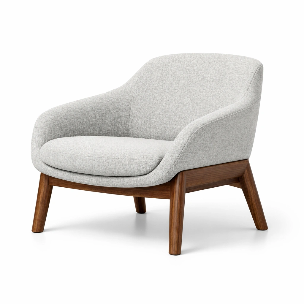 Sillón con estructura de nogal y tela de poliéster gris-furndexa
