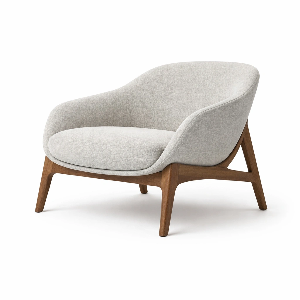 Sillón de tela beige con estructura de madera-furndexa