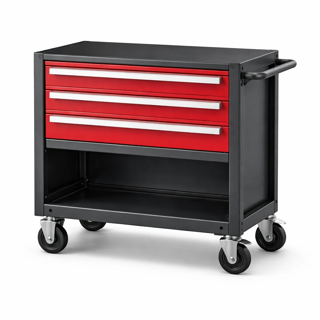 Carro de herramientas de metal con cajones y ruedas negro rojo-furndexa