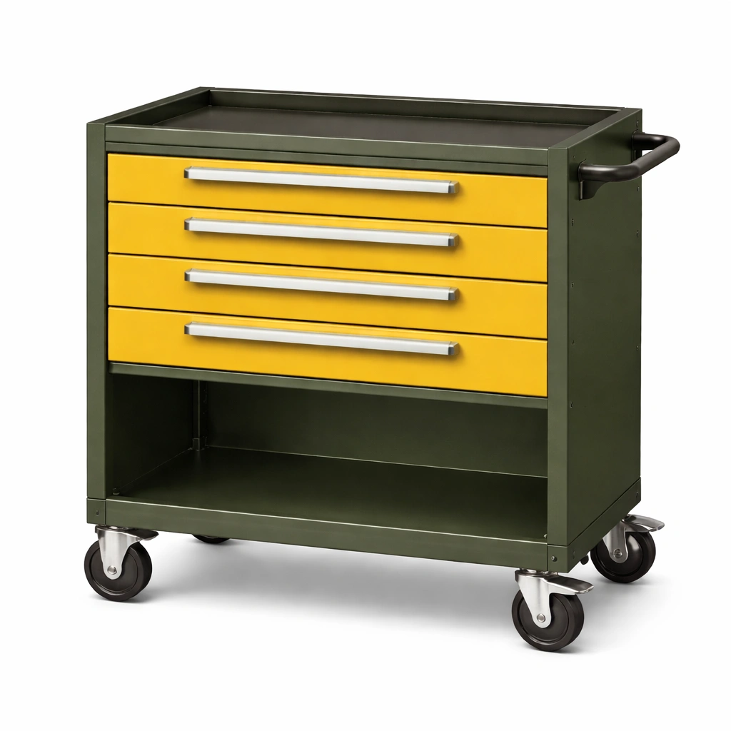 Carro de herramientas metálico con cajones y ruedas 90x45x85 cm verde amarillo-furndexa