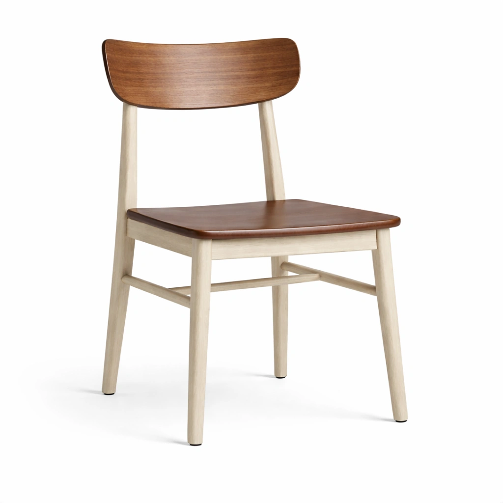 Silla de comedor de madera maciza con respaldo curvo marrón claro-furndexa