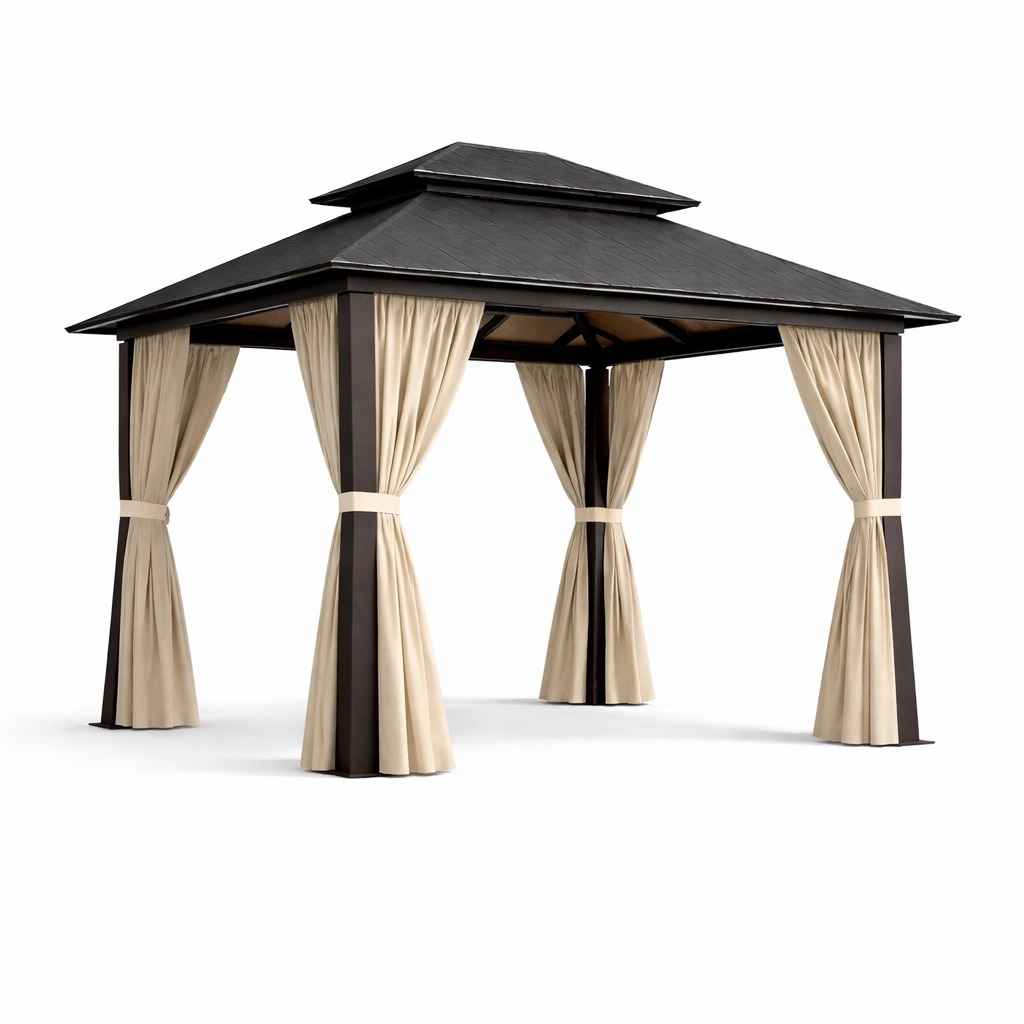Gazebo de metal y tela negro y beige-furndexa